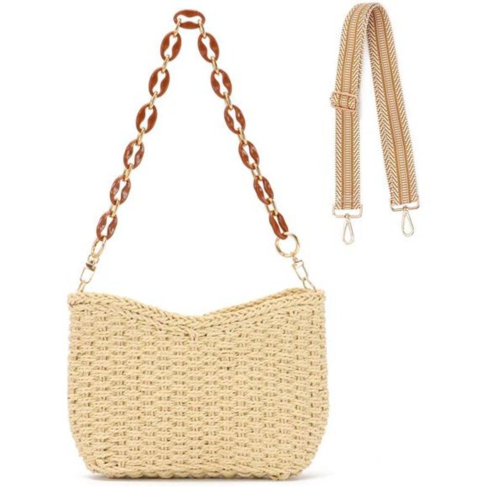 Straw Woven Shoulder Bag for Women Beige